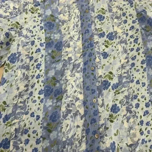 LC Lauren Conrad Blue Blooming stripe Floral Raglan Sleeve Button Top Large blue - Picture 5 of 8